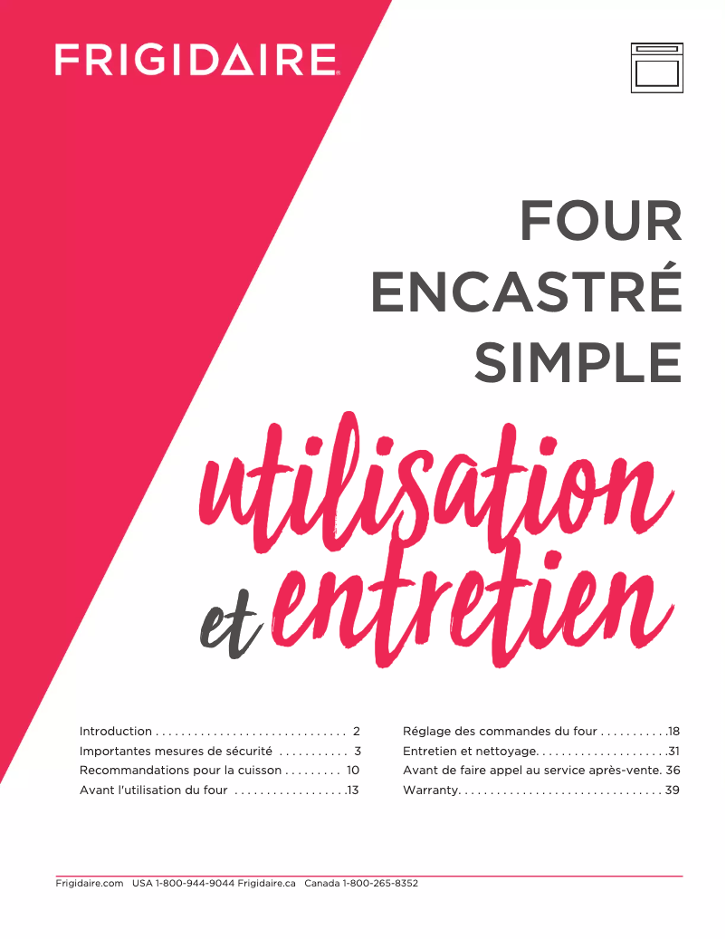 Page 1 de la notice Manuel utilisateur Frigidaire FCWS3027AB