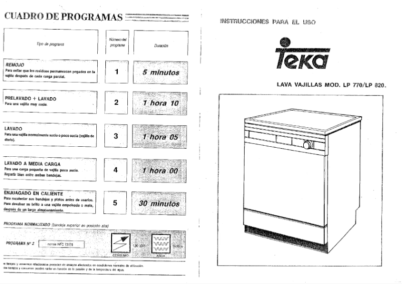 Page n°1 - Manuel utilisateur Teka LP 820 B