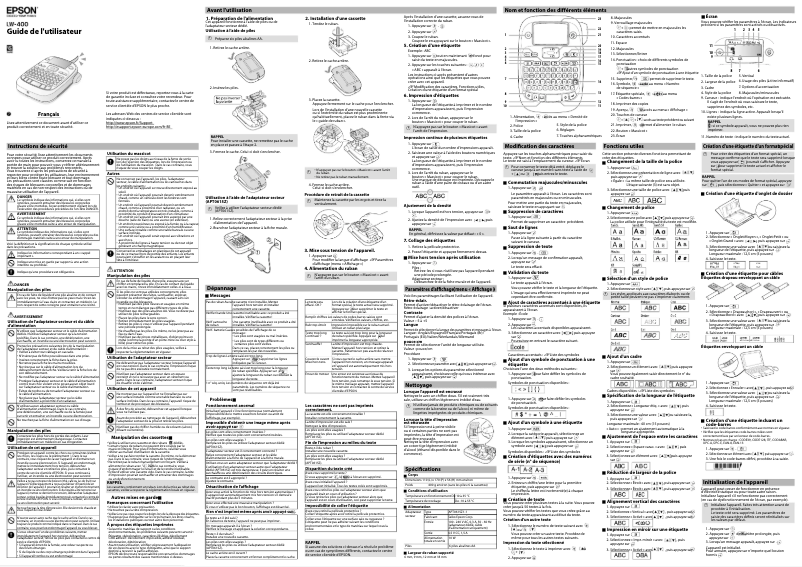 Image de la première page du manuel de l'appareil LabelWorks LW-400