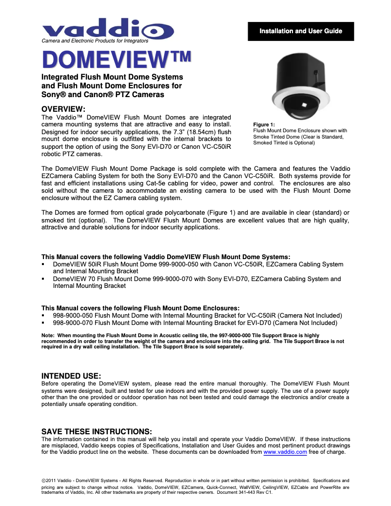 Image de la première page du manuel de l'appareil DomeView