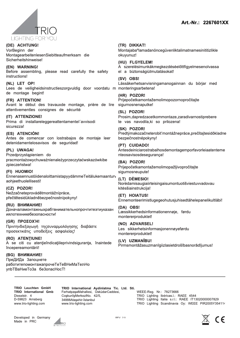 Page 1 de la notice Manuel utilisateur Trio Lighting Juba 226760142