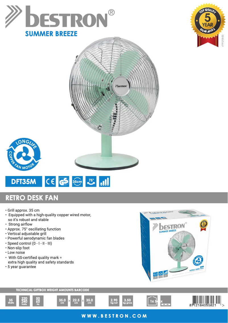 Page n°1 - Fiche technique Bestron DFT35M