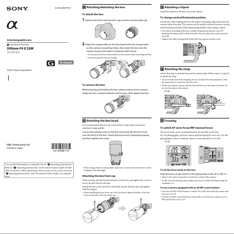 Image de la première page du manuel de l'appareil 500mm f4 G SSM