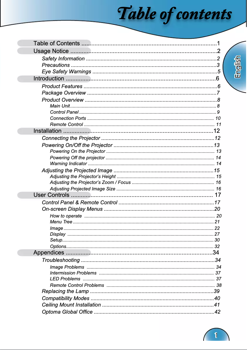 Page n°1 - Manuel utilisateur Optoma HD72