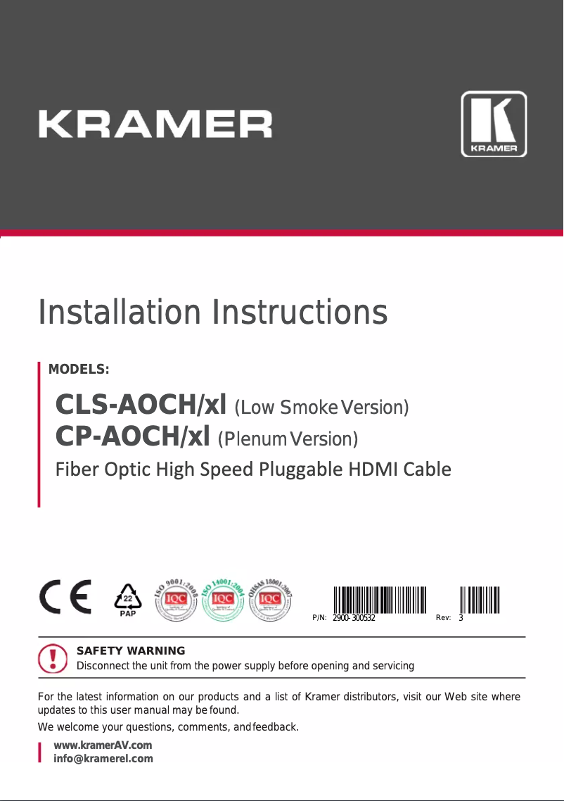 Imagen de la primera página del manual del dispositivo CLS-AOCH/XL-262