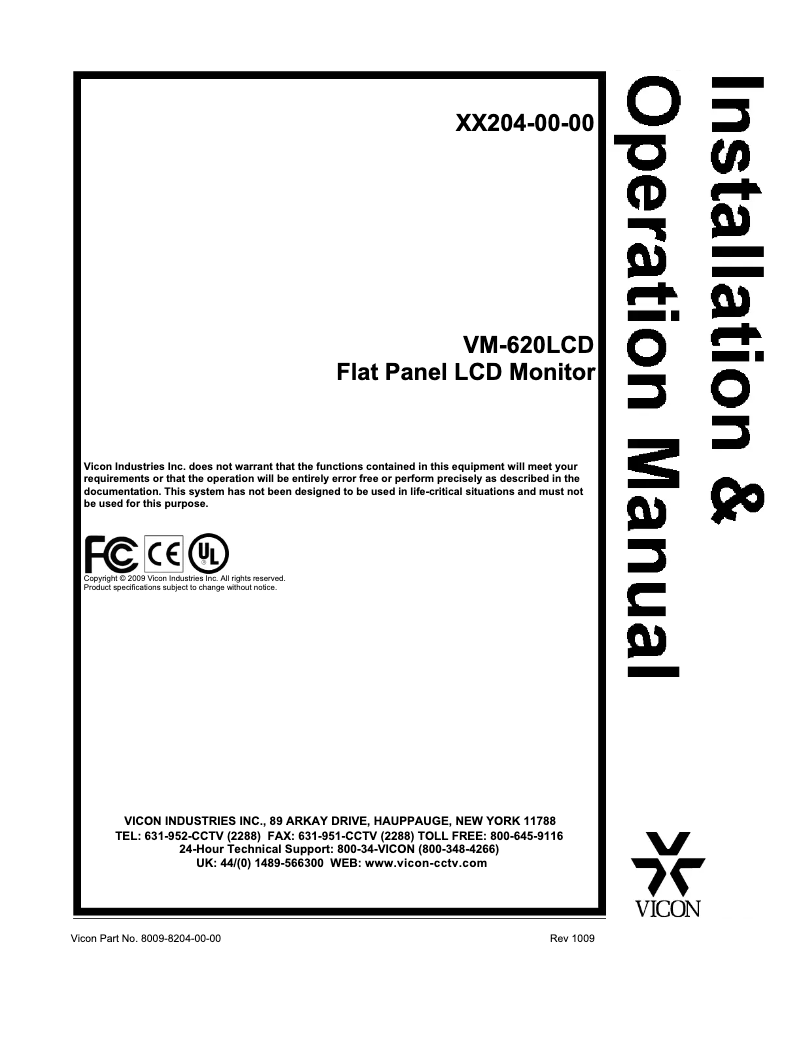 Page 1 de la notice Manuel utilisateur Vicon VM-620LCD