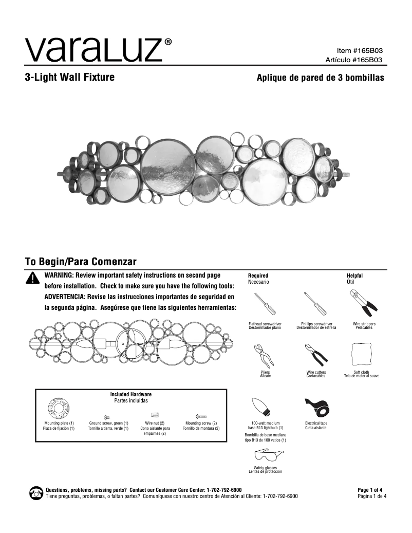 Page 1 de la notice Manuel utilisateur Varaluz 165B03