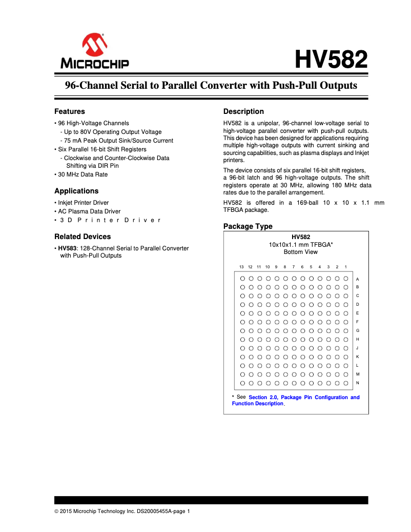 Page 1 de la notice Fiche technique Microchip HV582
