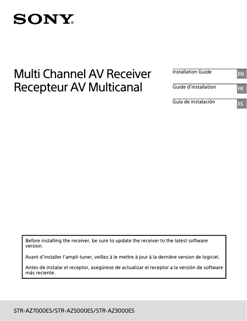 Page 1 de la notice Guide d'installation Sony STR-AZ5000ES