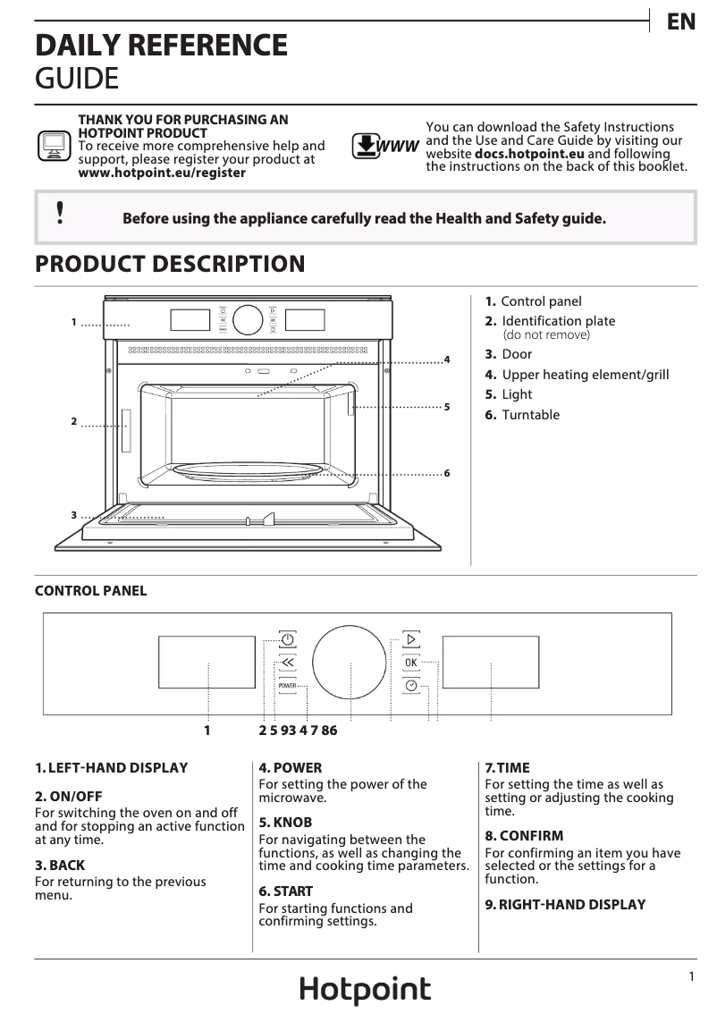 Page 1 de la notice Manuel utilisateur Hotpoint MD 554 IX H