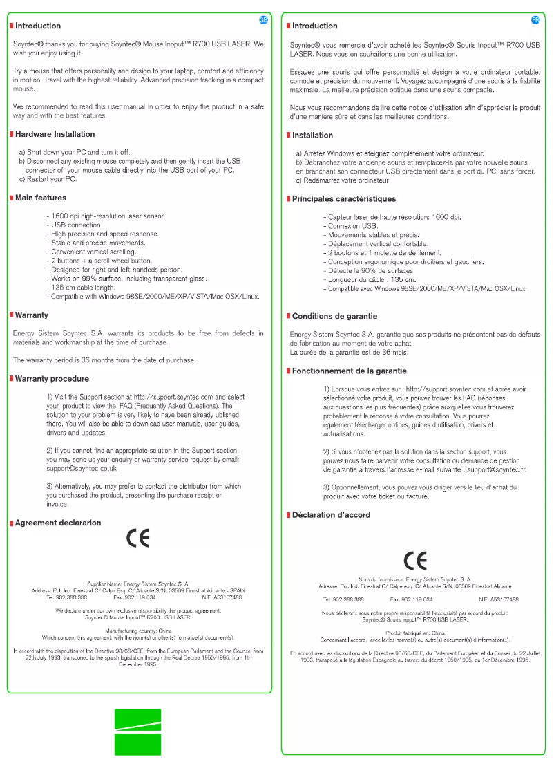 Page 1 de la notice Manuel utilisateur Soyntec Inpput R700