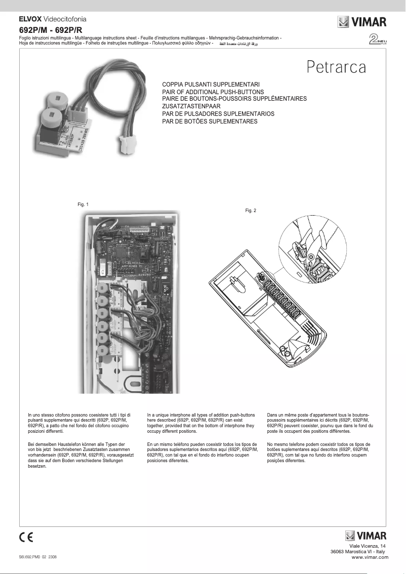 Page n°1 - Instructions / montage Vimar ELVOX 692P/R
