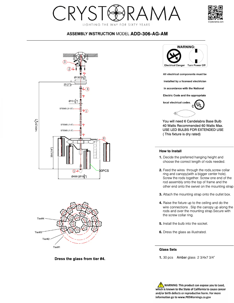 Page 1 de la notice Manuel utilisateur Crystorama Addis ADD-306-AG-AM