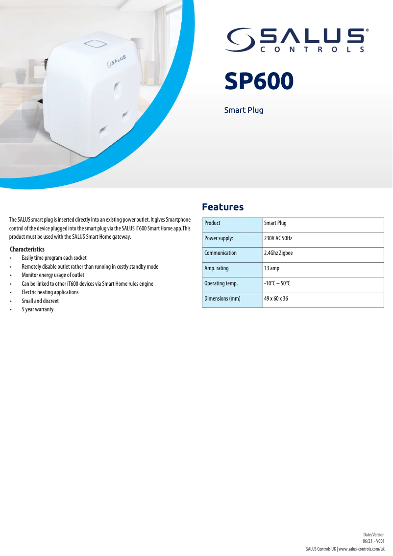 Page 1 de la notice Fiche technique Salus SP600