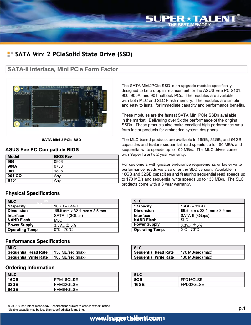 Image de la première page du manuel de l'appareil SATA Mini 2 PCIe