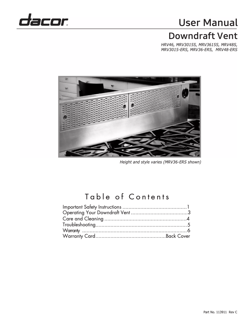 Page n°1 - Manuel utilisateur Dacor MRV3615S