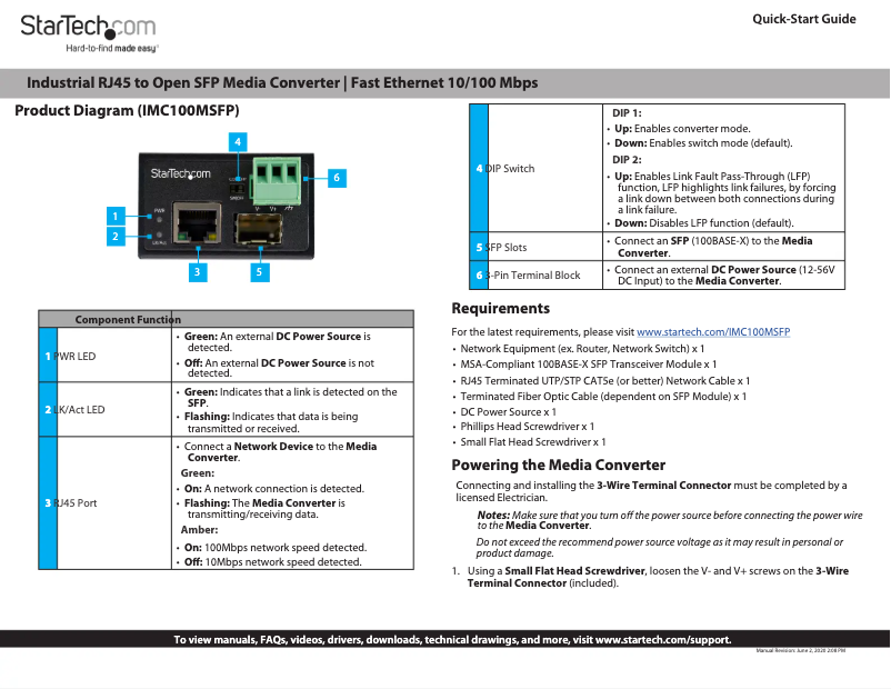 Page n°1 - Manuel utilisateur StarTech.com IMC100MSFP