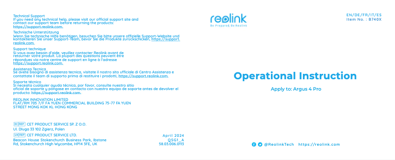 Image de la première page du manuel de l'appareil Argus 4 Pro