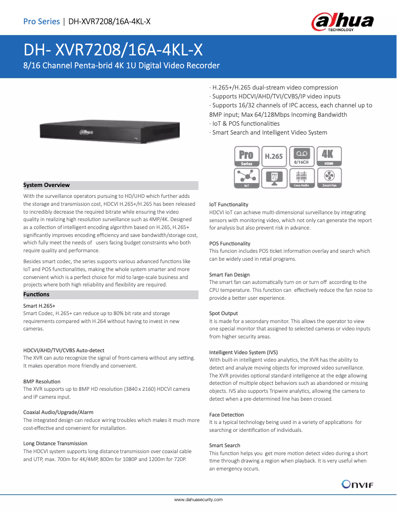Page n°1 - Fiche technique Dahua Technology XVR7208/16A-4KL-X