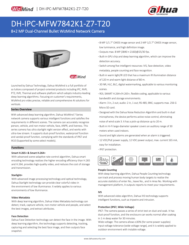 Page n°1 - Fiche technique Dahua Technology IPC-MFW7842K1-Z7-T20