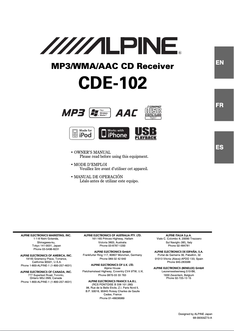 Imagen de la primera página del manual del dispositivo CDE-102