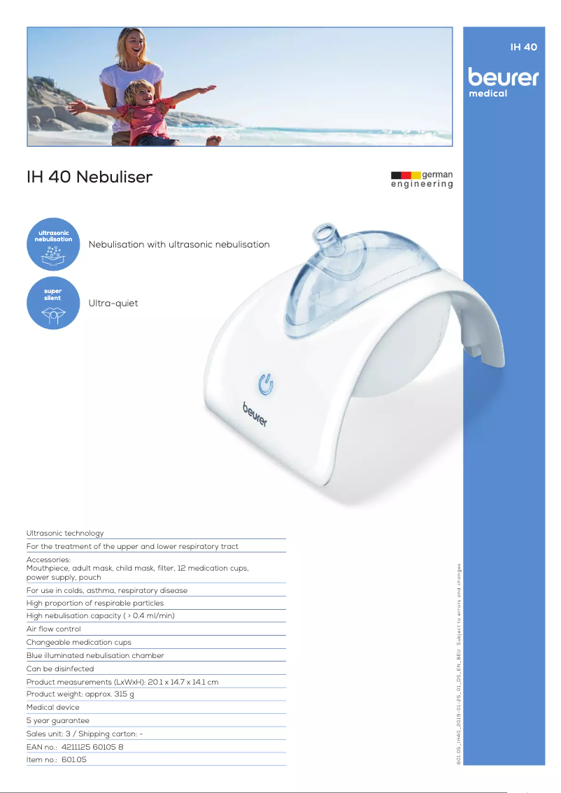 Page 1 de la notice Fiche technique Beurer IH 40