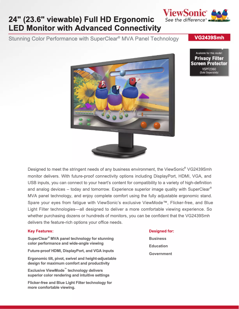 Page 1 de la notice Brochure Viewsonic VG2439SMH