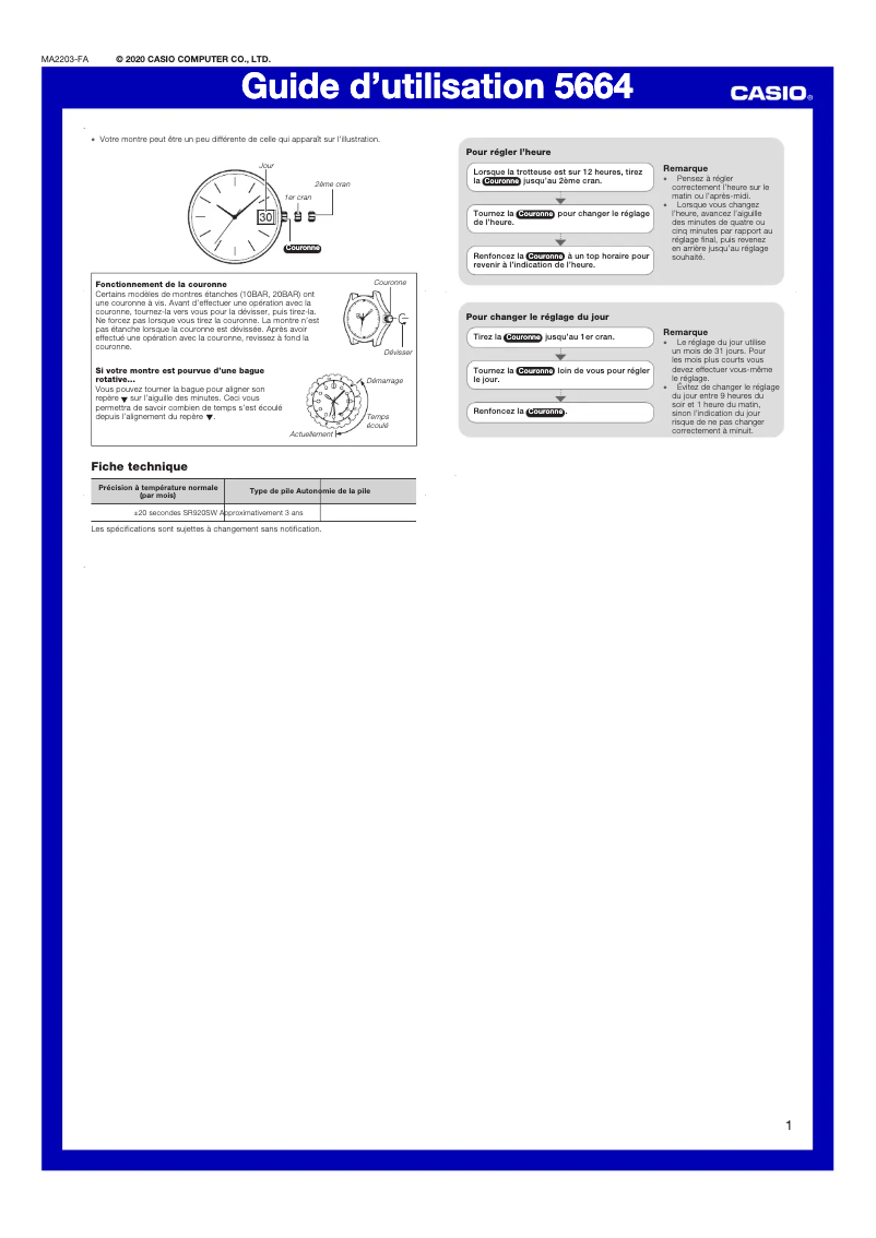 Page 1 de la notice Manuel utilisateur Casio Edifice EFB-108