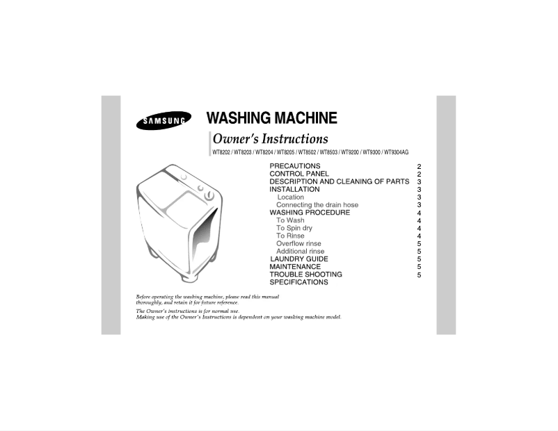 Page n°1 - Manuel utilisateur Samsung WT8205EG