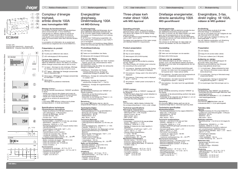 Page n°1 - Manuel utilisateur Hager EC364M