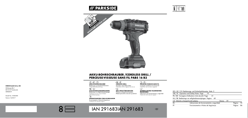 Page 1 de la notice Manuel utilisateur Parkside PABS 16 B3
