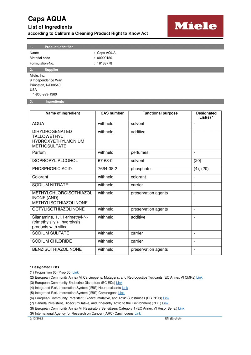 Page 1 de la notice Manuel utilisateur Miele WA CSOA 0902 L