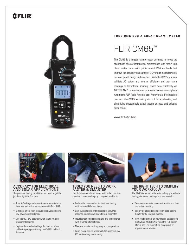 Page 1 de la notice Fiche technique FLIR CM65