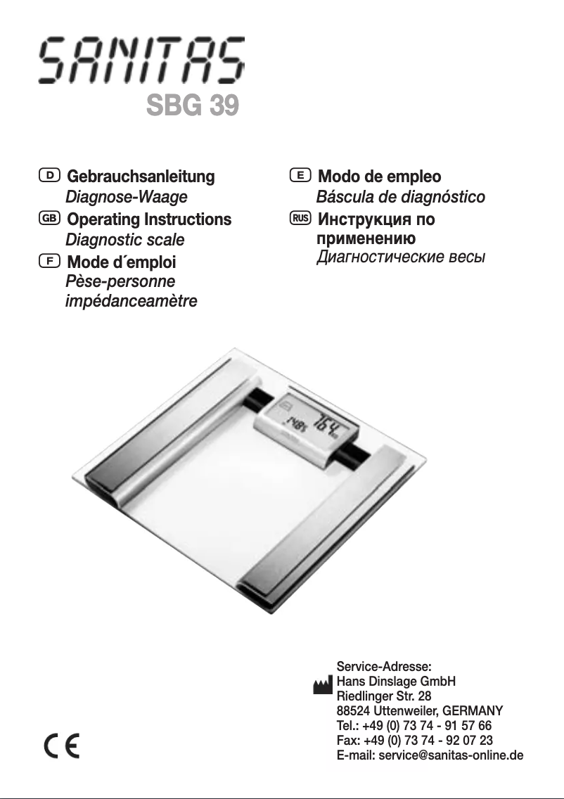 Page n°1 - Manuel utilisateur Sanitas SBG 39