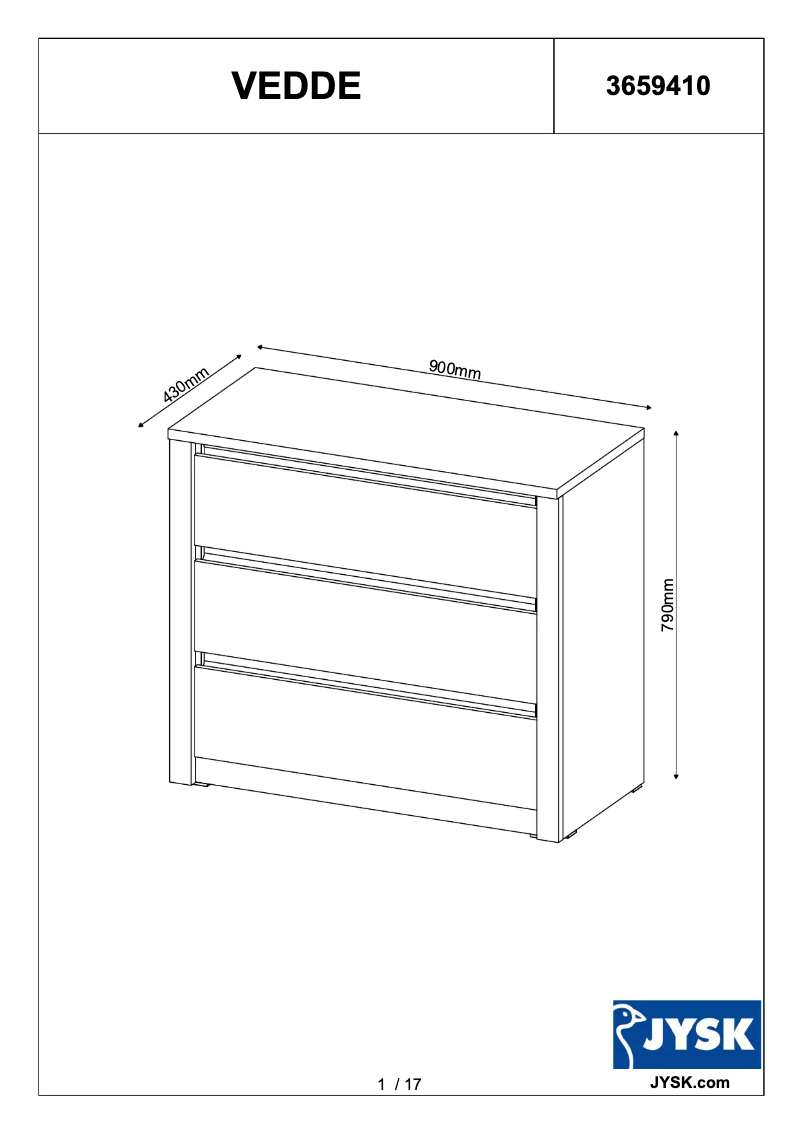 Page 1 de la notice Manuel utilisateur JYSK Vedde (90x80x43)