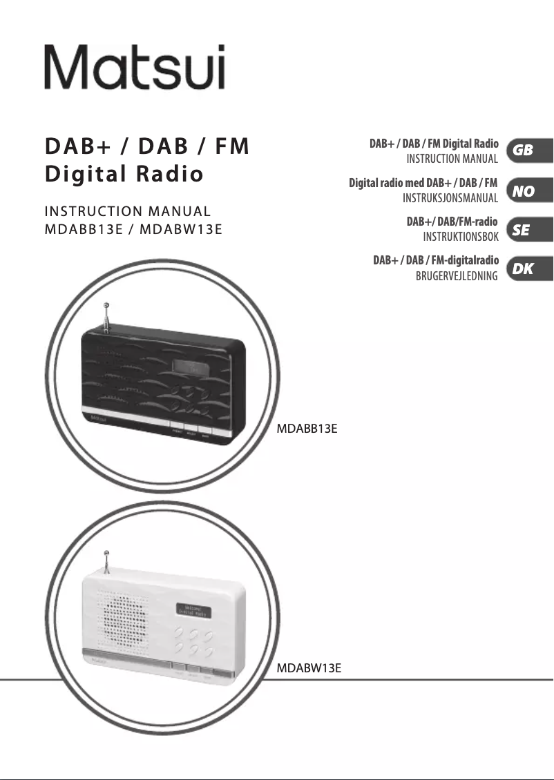 Page 1 de la notice Manuel utilisateur Matsui MDABW13E