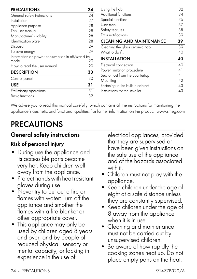 Page 1 de la notice Fiche technique Smeg SIM1864D