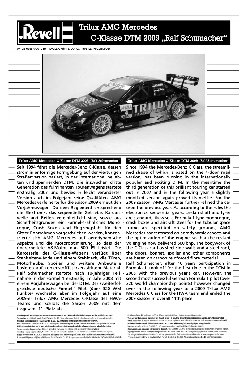 Page 1 de la notice Manuel utilisateur Revell Mercedes C-Klasse DTM 2009 Ralf Schumacher