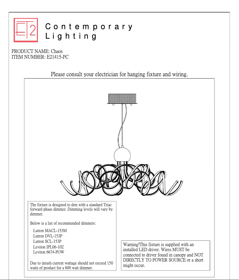 Imagen de la primera página del manual del dispositivo Chaos E21415-PC