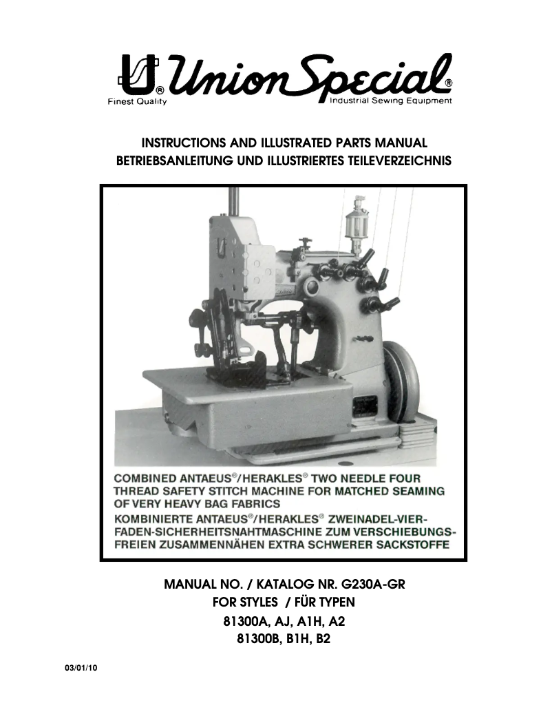 Page 1 de la notice Manuel utilisateur Union Special 81300AJ