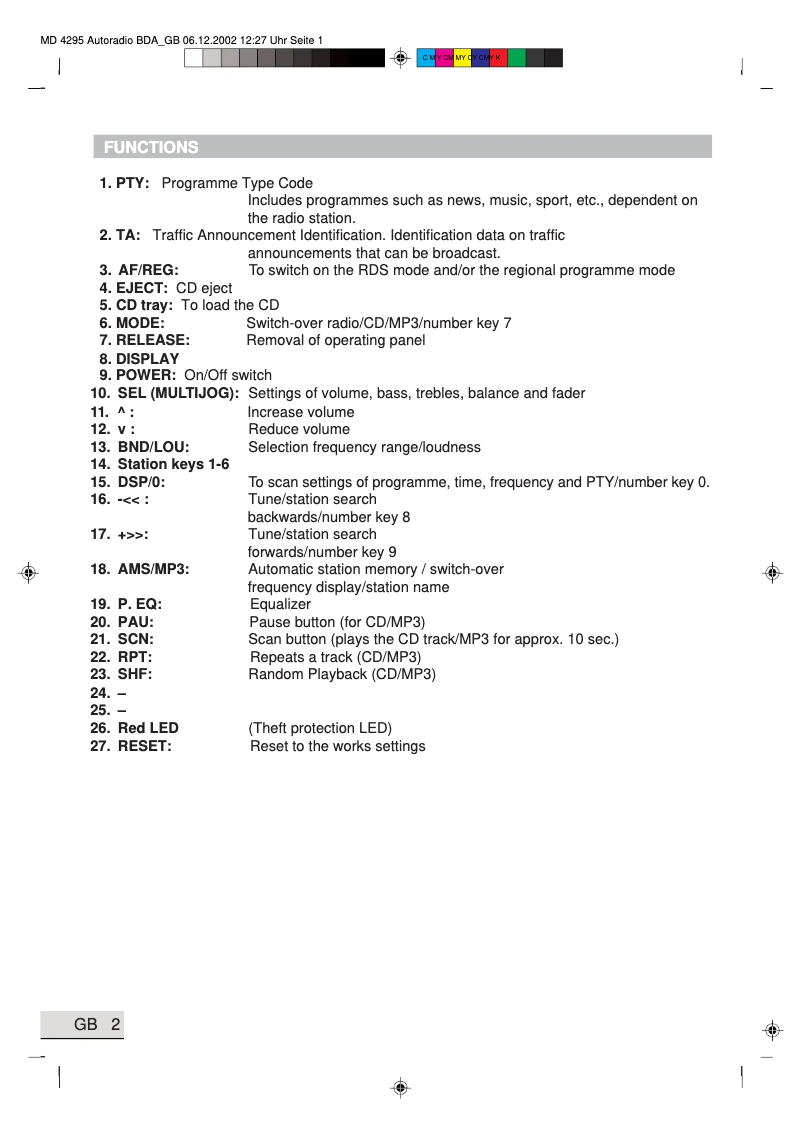 Page 1 de la notice Manuel utilisateur Medion MD 4295