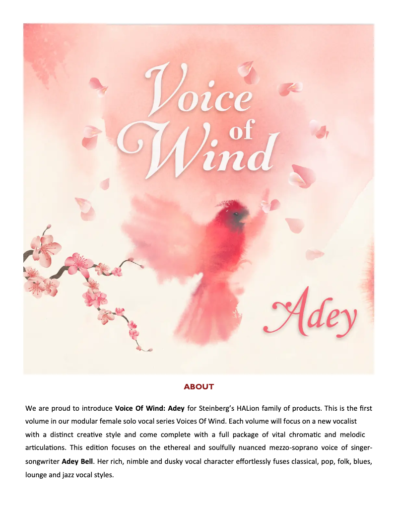 Page n°1 - Manuel utilisateur Steinberg Voice Of Wind: Adey