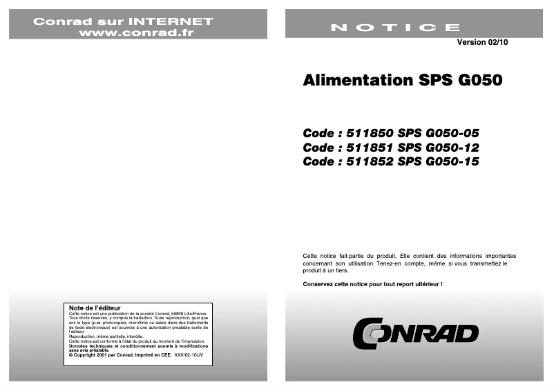Page n°1 - Manuel utilisateur SunPower SPS G050-05