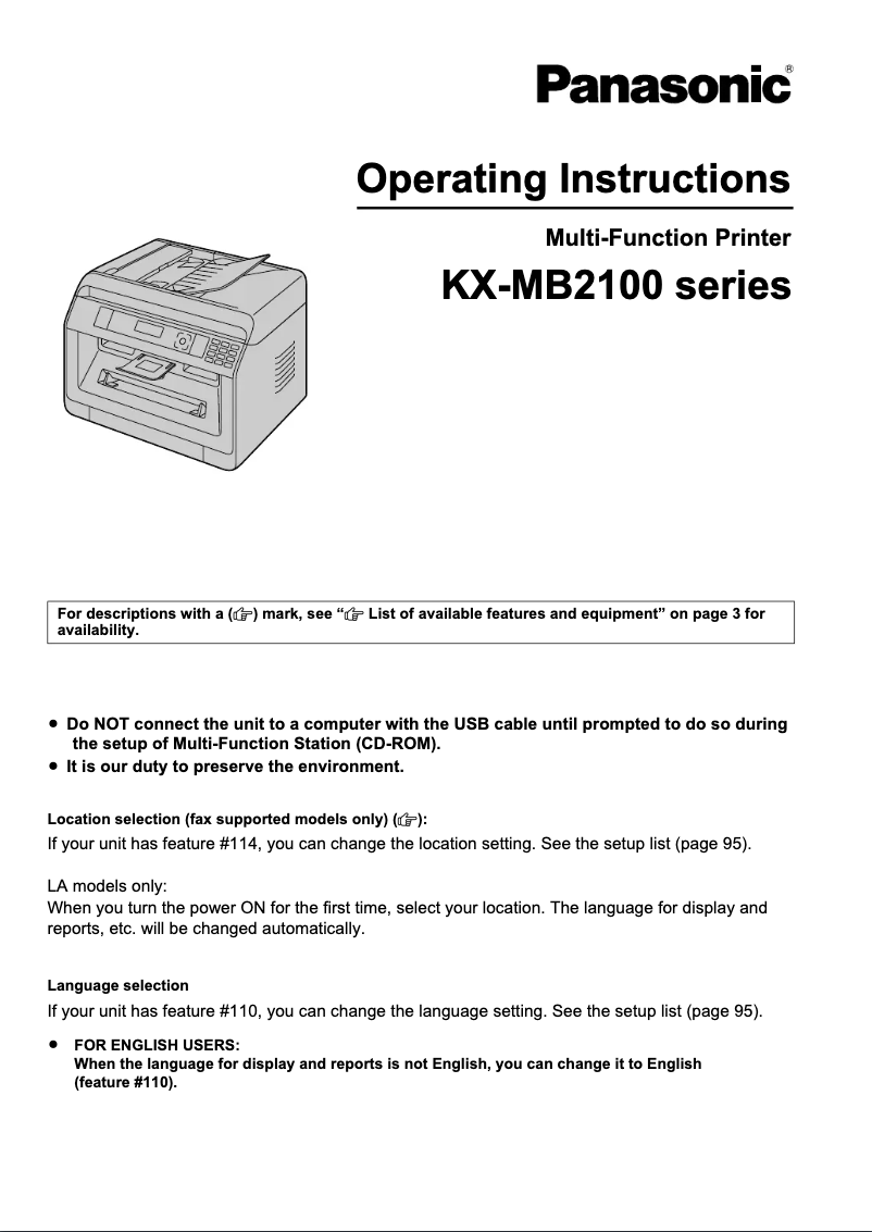 Page n°1 - Manuel utilisateur Panasonic KX-MB2177
