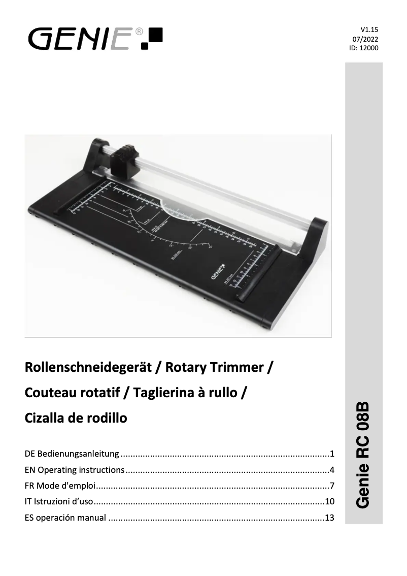 Page 1 de la notice Manuel utilisateur Genie RC 08B