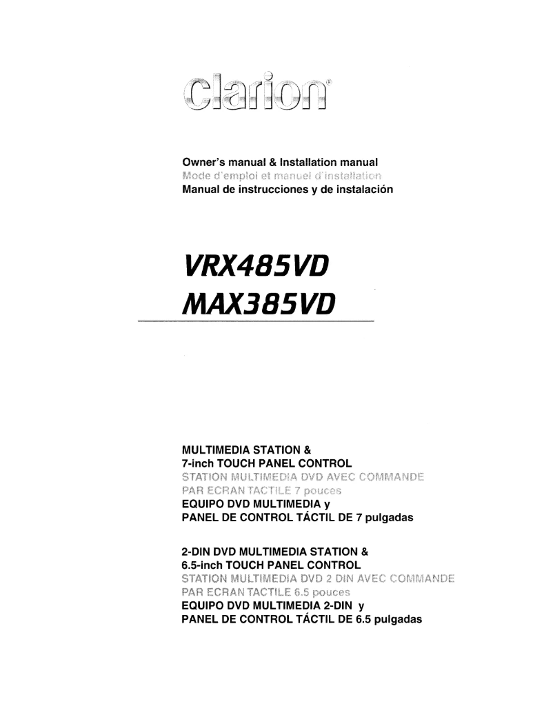 Page 1 de la notice Manuel utilisateur Clarion VRX485VD