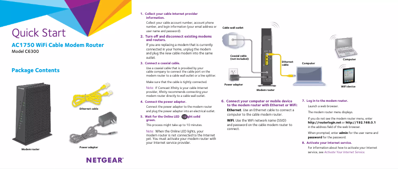 Page 1 de la notice Guide d'installation Netgear C6300