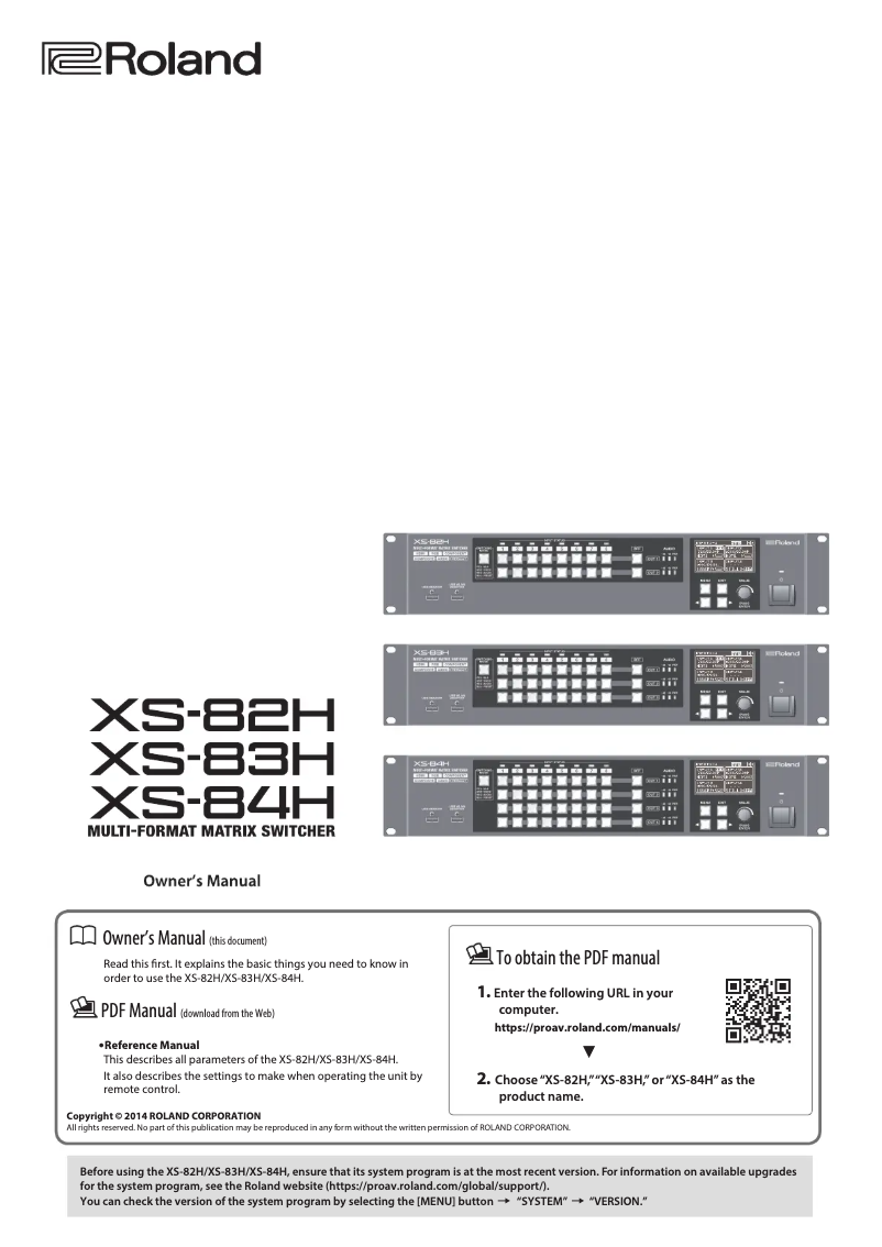 Page n°1 - Manuel utilisateur Roland XS-82H