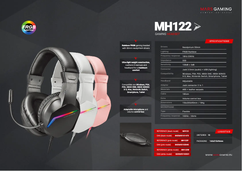 Page 1 de la notice Fiche technique Mars Gaming MH122