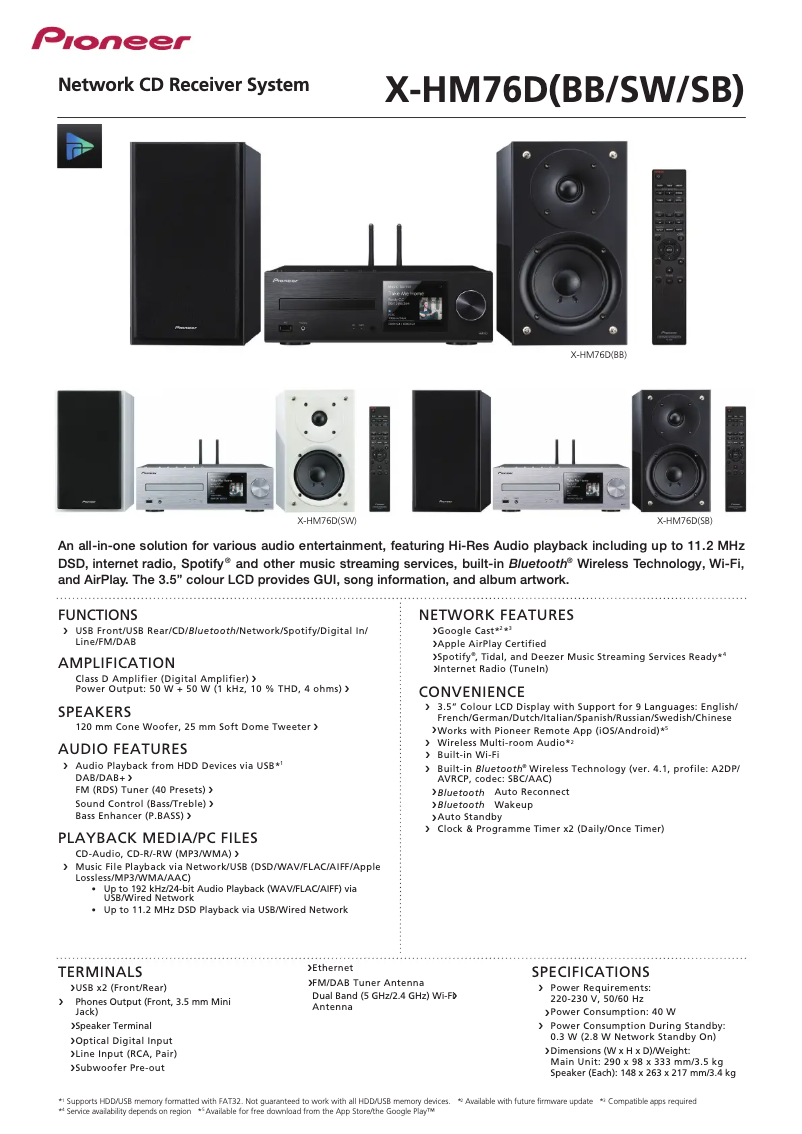 Page n°1 - Fiche technique Pioneer X-HM76D